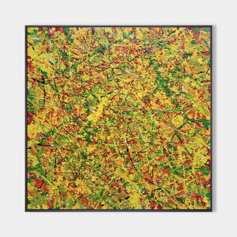 Wall Art: Large Square Splatter Painting with Vibrant Modern Energy