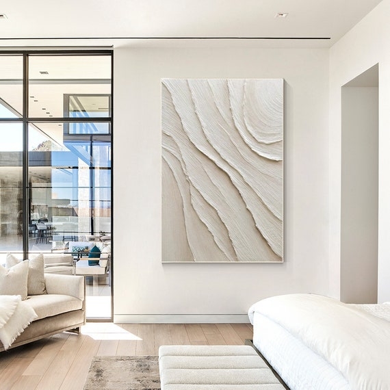 Wall Art Large Textured 3D Wave Ridges Tonal Cream
