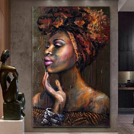 Wall Art: Large Textured Portrait Painting featuring Vibrant Headwrap