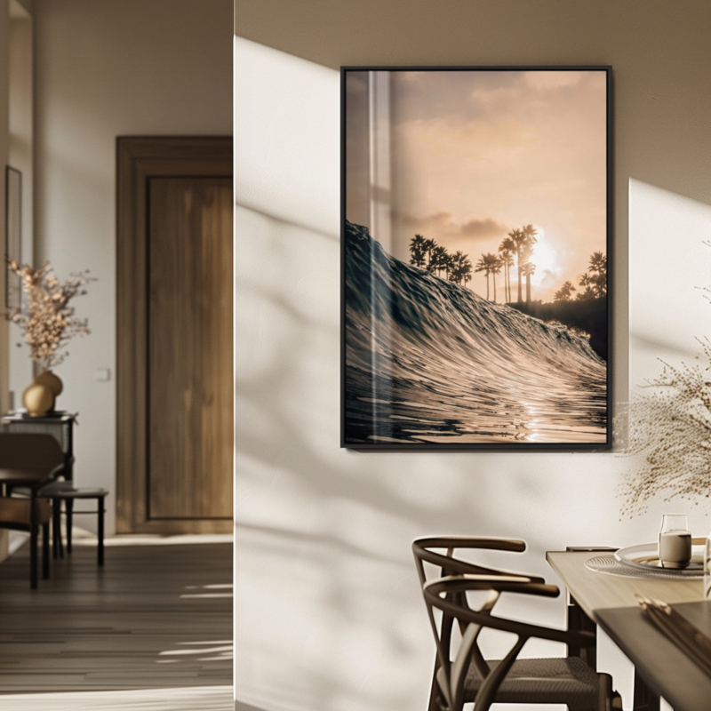 Wall Art: Large Vertical Ocean Wave Print Golden Hour Sunset Coastal