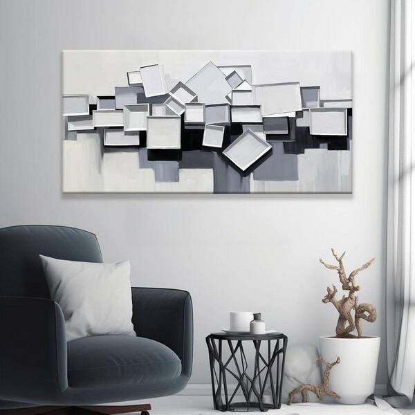 Wall Art Layered Box Motif Geometric Composition Canvas