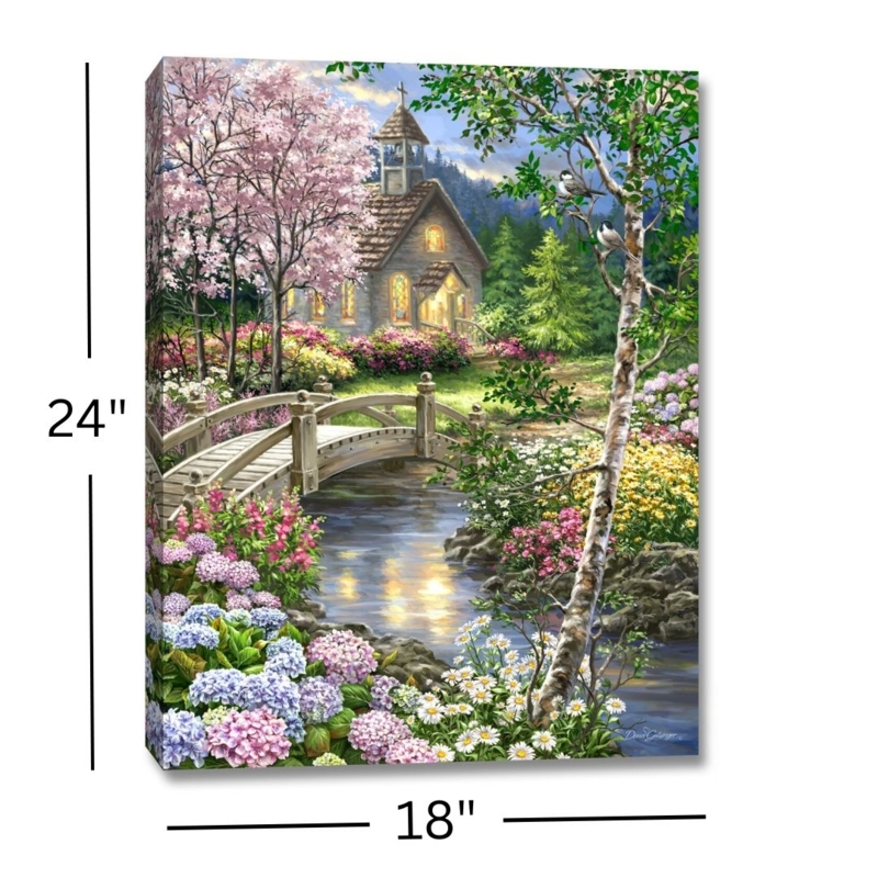 Wall Art LED Illuminated Spring Chapel Motif Gallery Wrapped Romantic