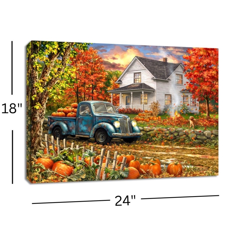 Wall Art LED Lights Vintage Truck Theme Autumn Harvest Farmhouse Decor
