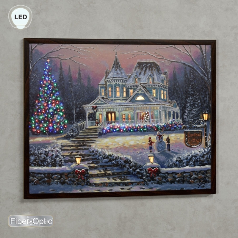 Wall Art Lighted Christmas Cottage Fiber Optic Victorian Holiday Canvas