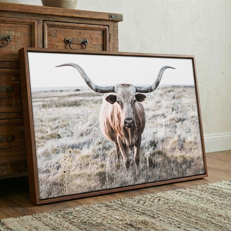 Wall Art Longhorn Subject Photography Print Oversized Framed Western Style