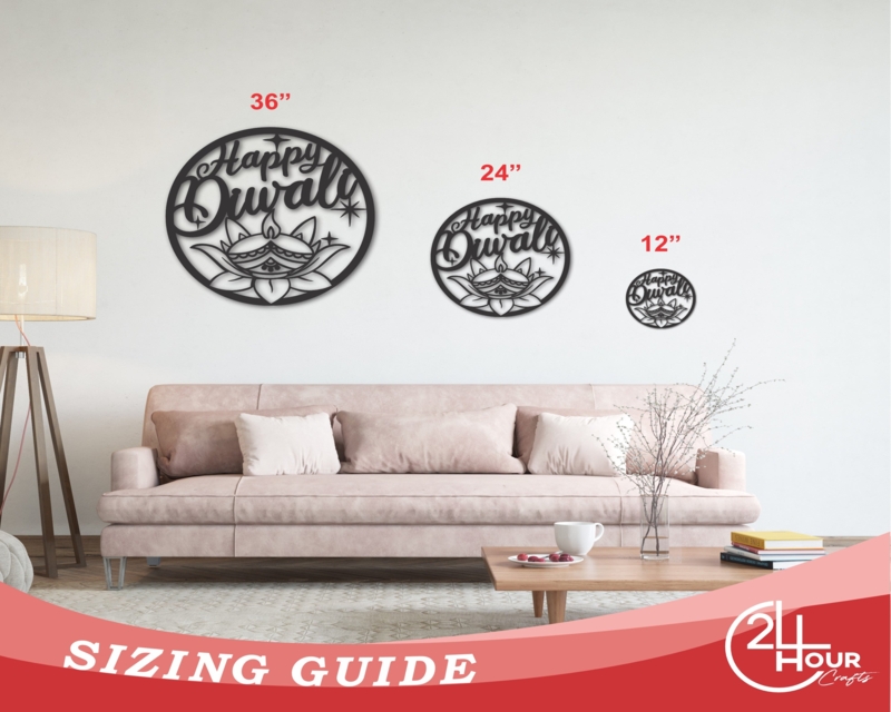 Wall Art Metal Diwali Motif Circular Sizing Guide Black Festive