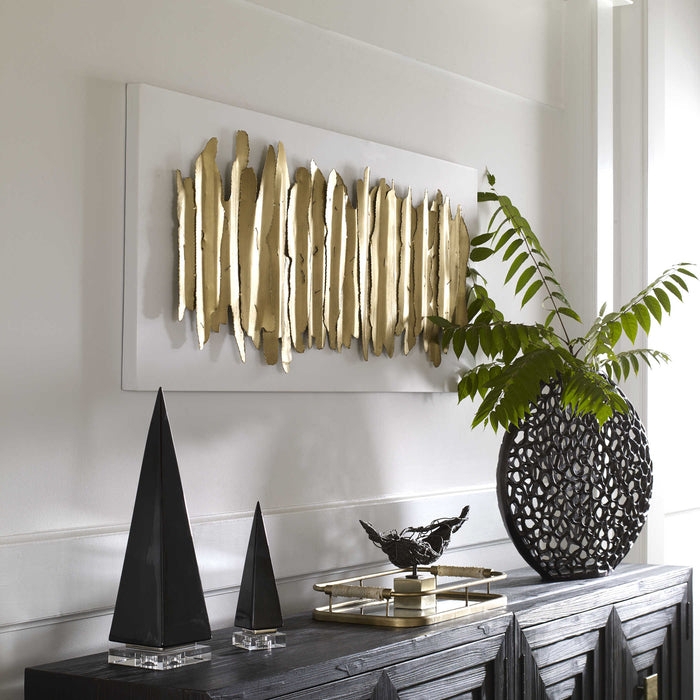 Wall Art Metal Gold Metal Strips Abstract Modern Glam Horizontal Panel