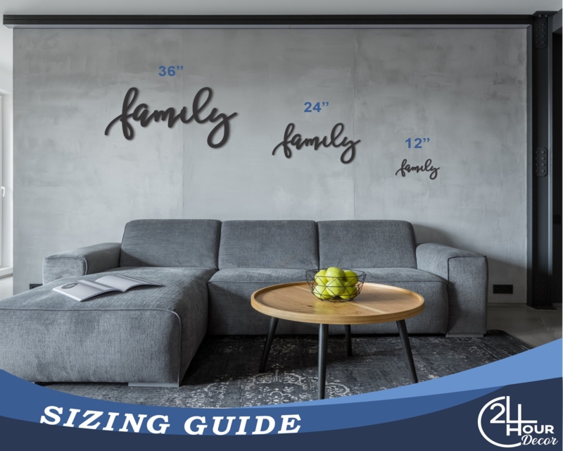 Wall Art Metal Script Family Sign Sizing Guide Matte Black