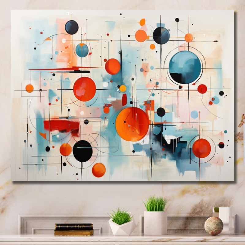 Wall Art Mid-Century Modern Atomic Geometric Print Orange Blue Retro