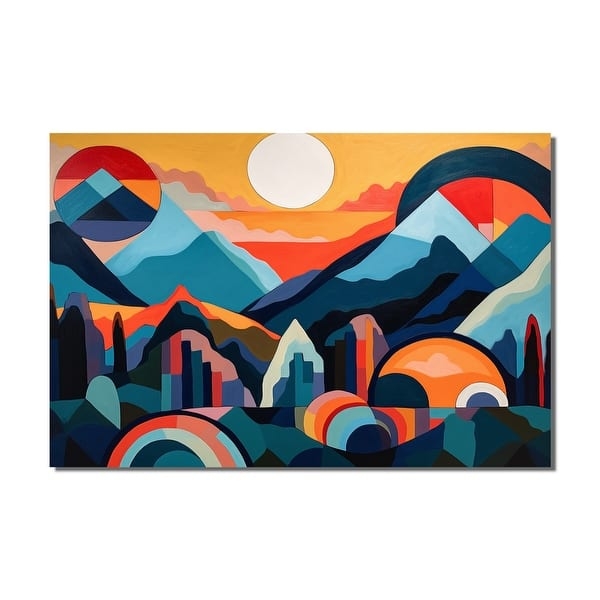Wall Art Mid Century Modern Geometric Mountain Landscape Bold Retro