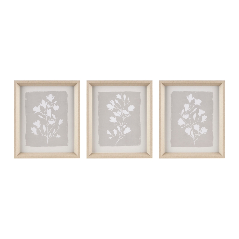 Wall Art Minimalist Botanical Set of 3 Framed Floral Silhouette Gray