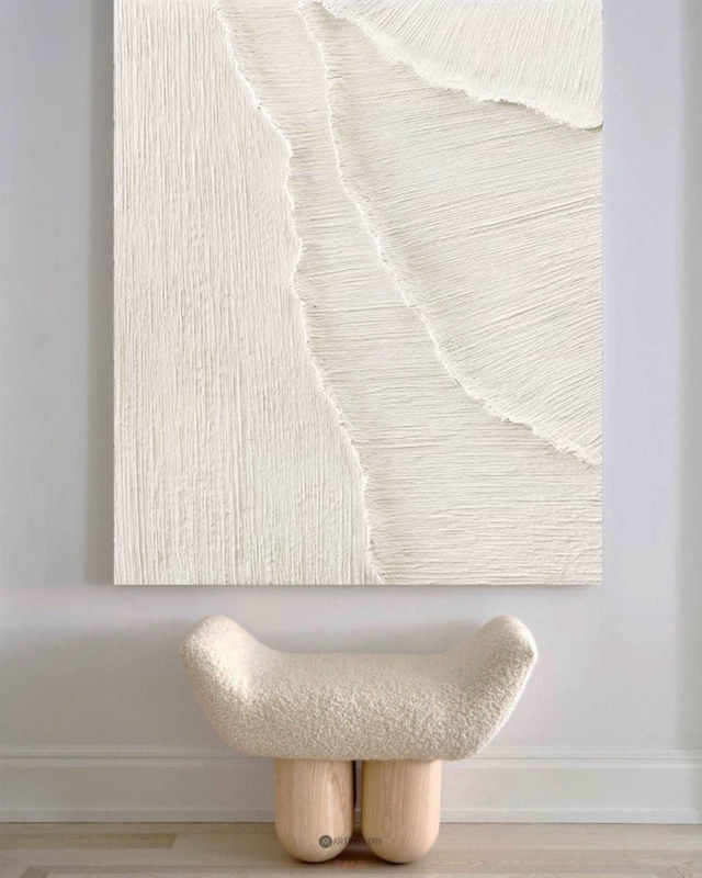 Wall Art: Minimalist Japandi, Heavy Plaster Ridges, Monochromatic, Japandi Art