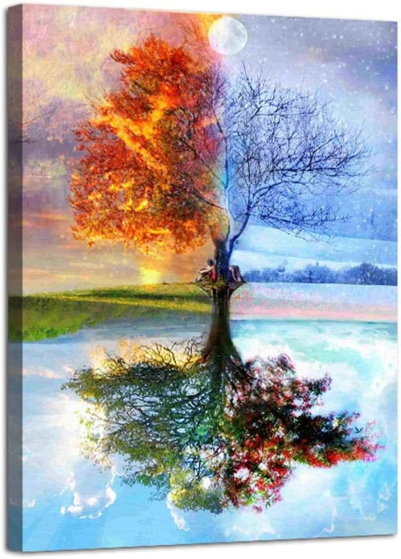 Wall Art Mirrored Reflection Tree of Life Surrealist Glowing Canvas Print