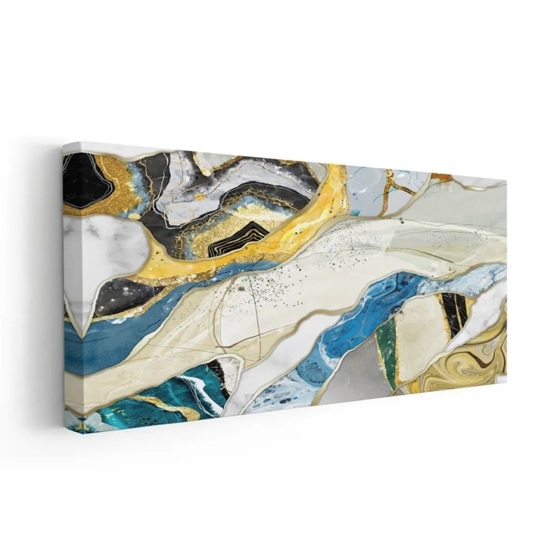 Wall Art: Modern Abstract Geode Canvas with Gold Accents