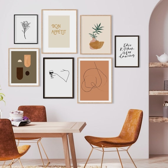 Wall Art: Modern Boho Kitchen Wall Decor, 7-Piece Earthy Gallery Set