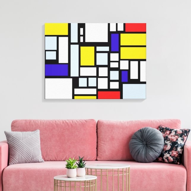 Wall Art Modern Primary Color Geometric Grid Canvas De Stijl Style