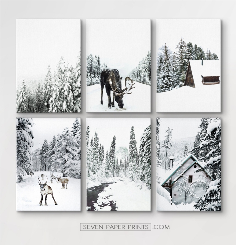 Wall Art: Modern Rustic Cabin Canvas Prints, Set of 6, Wildlife Motifs