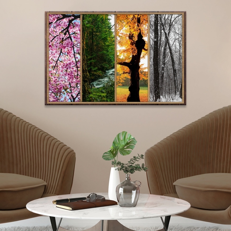 Wall Art Modern Transitional Wood Frame Nature Print Ribbed Accent Chairs