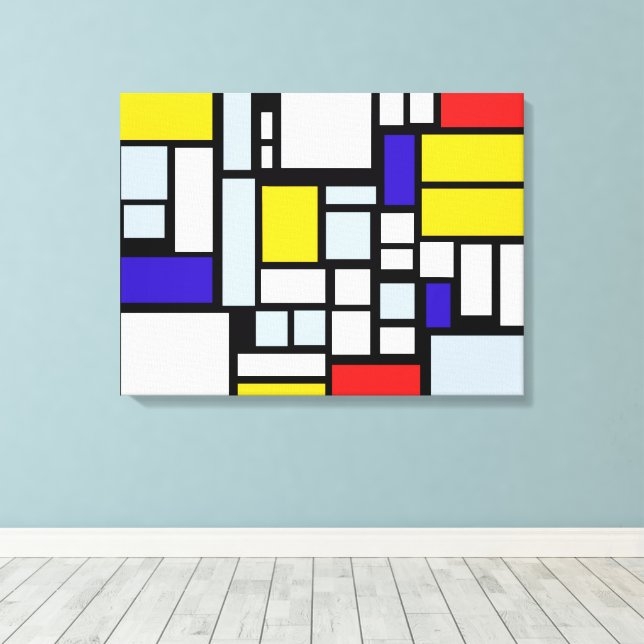 Wall Art Mondrian Style Geometric Decor Primary Colors Grid Canvas
