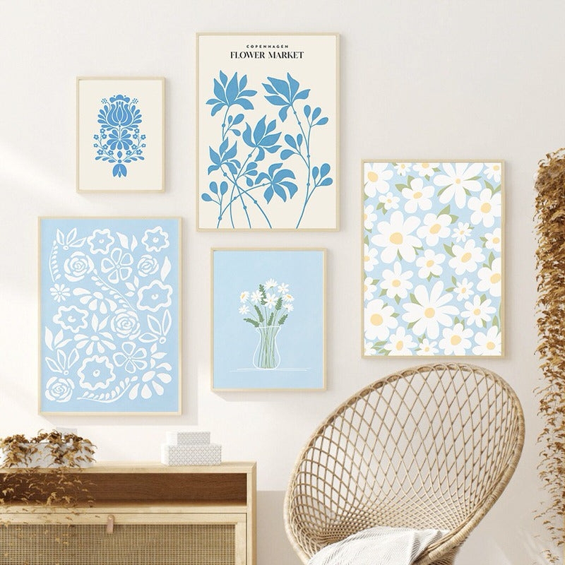 Wall Art Monochromatic Floral Theme Asymmetrical Arrangement Framed