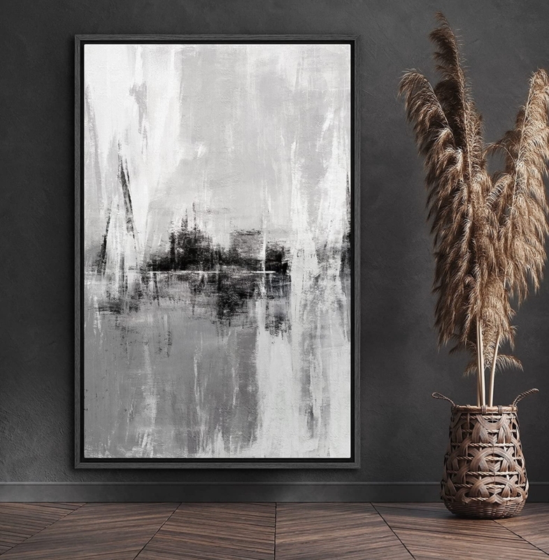 Wall Art Monochromatic Palette Framed Canvas Brushstroke Pattern