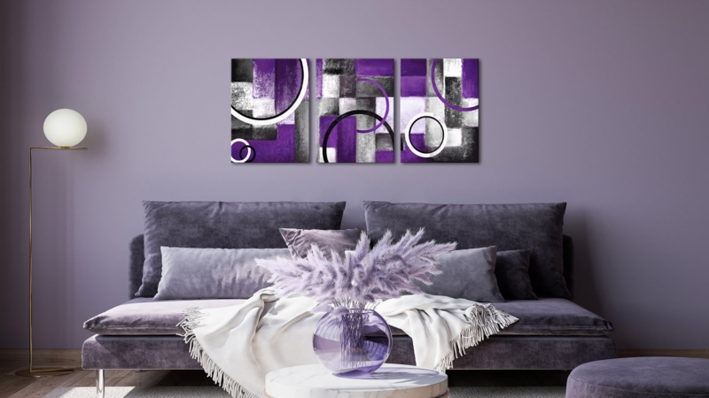 Wall Art Monochromatic Purple Scheme Abstract Geometric Pattern Set