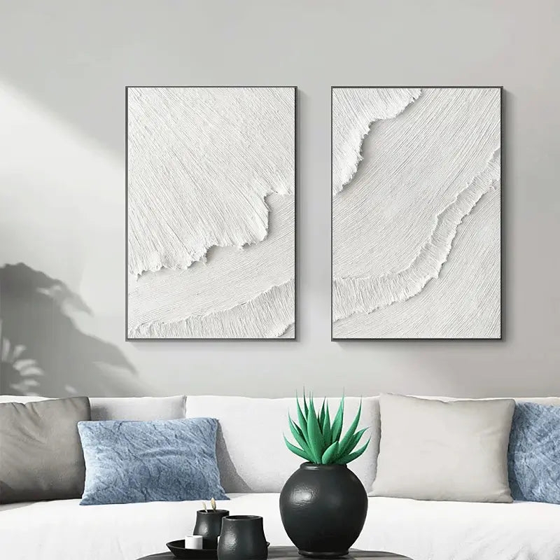 Wall Art: Monochromatic White Relief Surface Canvas Duo Set (64)
