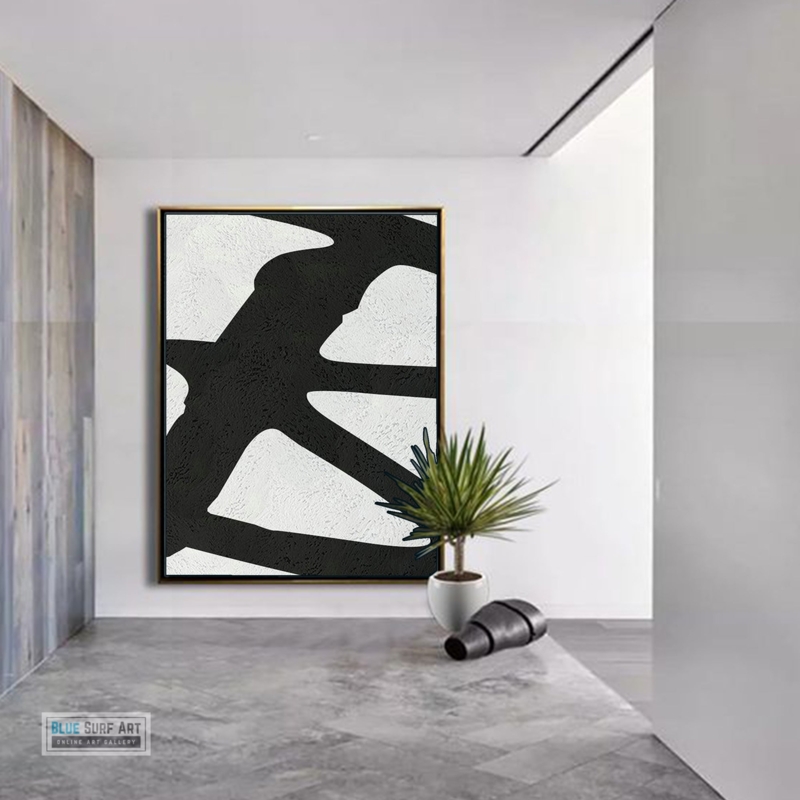 Wall Art Monochrome Graphic Lines with Thin Gold Frame