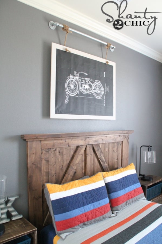 Wall Art: Motorcycle Patent Print On Pipe Rod, Rustic Industrial Decor