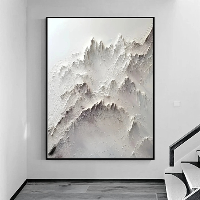 Wall Art Mountain Relief Texture Impasto with Thin Frame