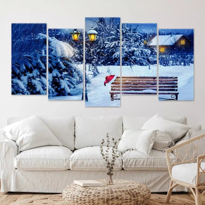 Wall Art Multi Panel Canvas Winter Themed Living Room Decor Five Piece
