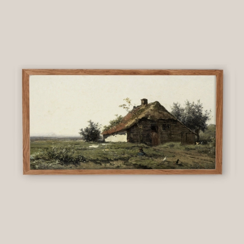 Wall Art Narrow Horizontal Wall Decor Thatched Roof Wood Frame