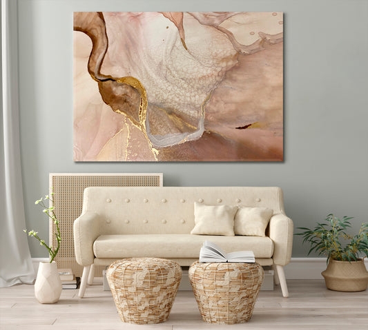 Wall Art Neutral Palette Organic Modern Canvas Marble-Like Pattern