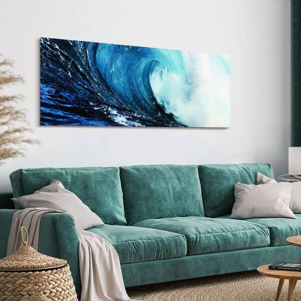 Wall Art Ocean Wave Motif Frameless Edge Glass Coastal Panorama
