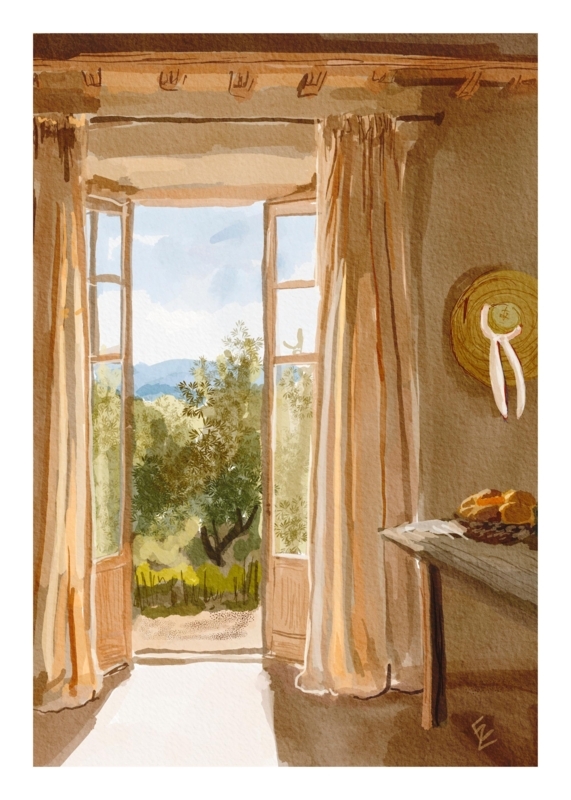 Wall Art Open Door Perspective Warm Ochre Palette Mediterranean Rustic