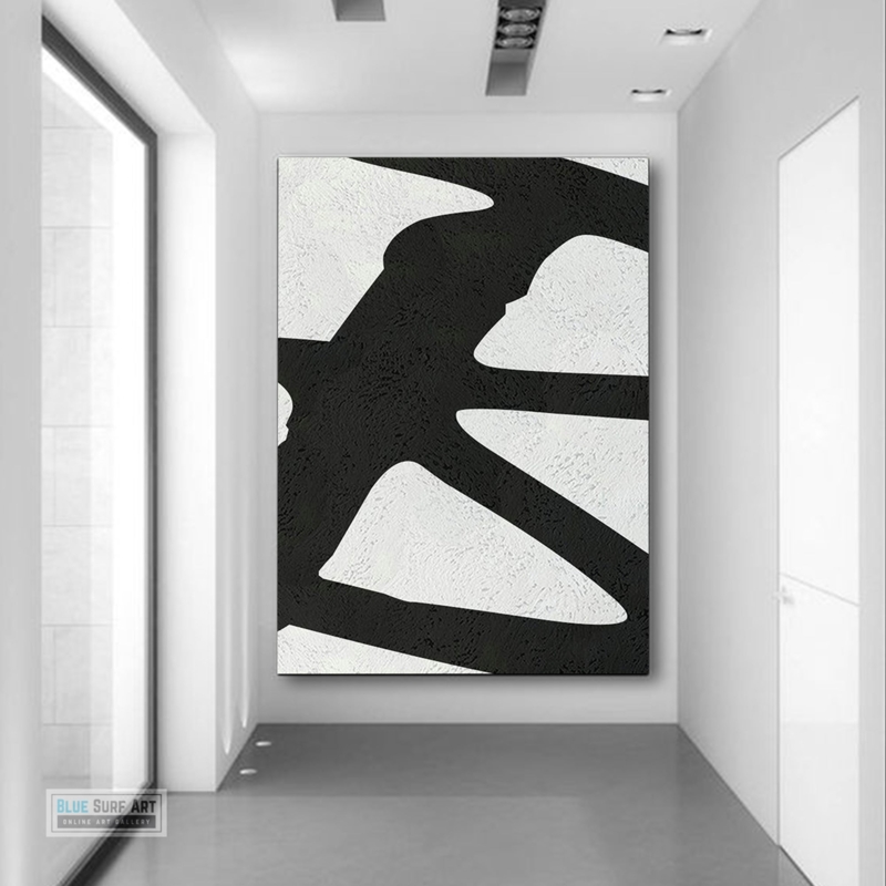 Wall Art Organic Black and White Impasto Shapes, Large Abstract
