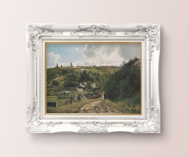 Wall Art: Ornate White Frame surrounding Pastoral Landscape Art Painting