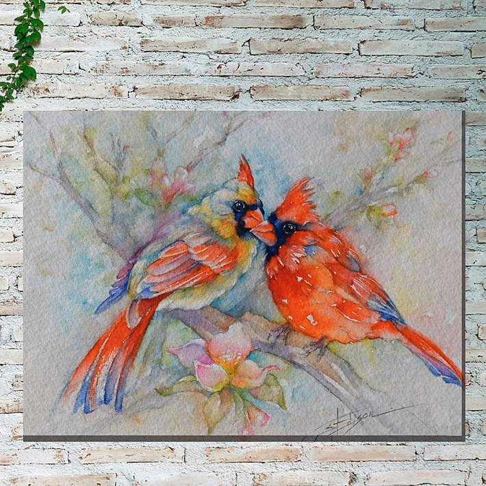 Wall Art Outdoor Cardinal Canvas Watercolor Style
