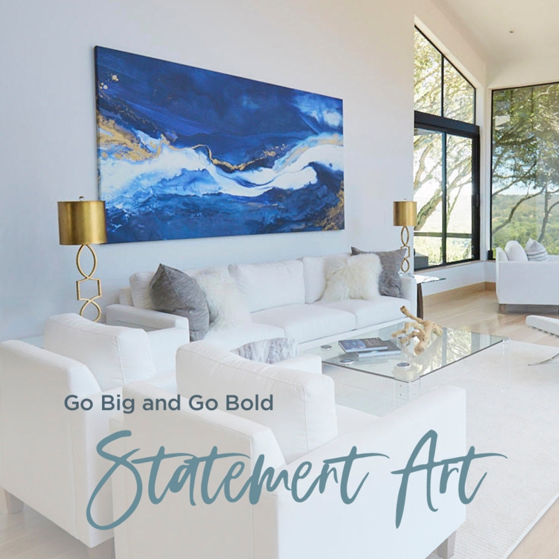 Wall Art: Oversized Abstract Blue and Gold Canvas for Contemporary Home.
