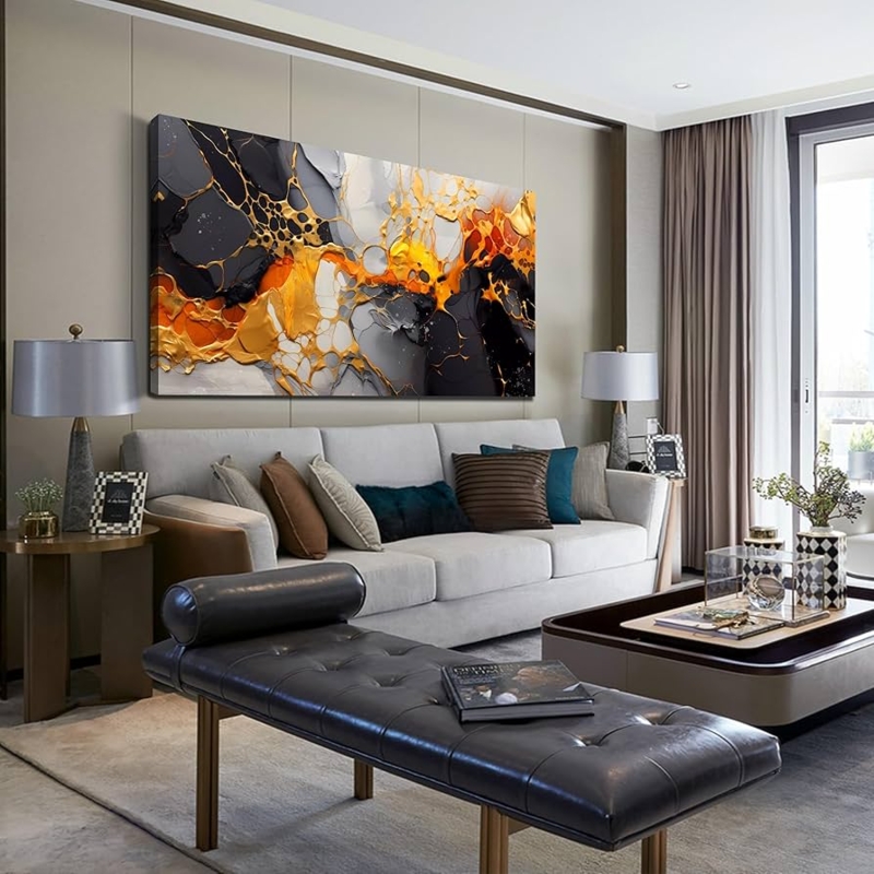 Wall Art Oversized Abstract Canvas Gold Foil Effect Contemporary Decor