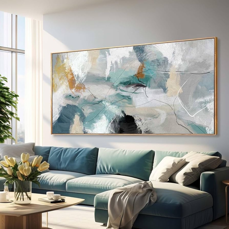 Wall Art: Oversized Abstract Landscape Canvas, Teal Styling
