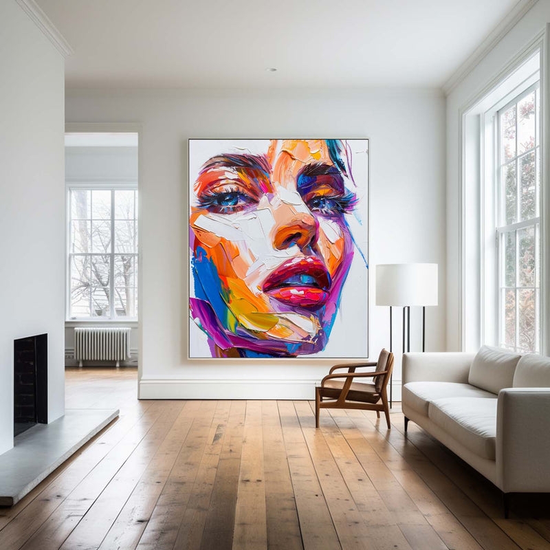 Wall Art: Oversized Abstract Portrait Painting, Vibrant Colorful Statement