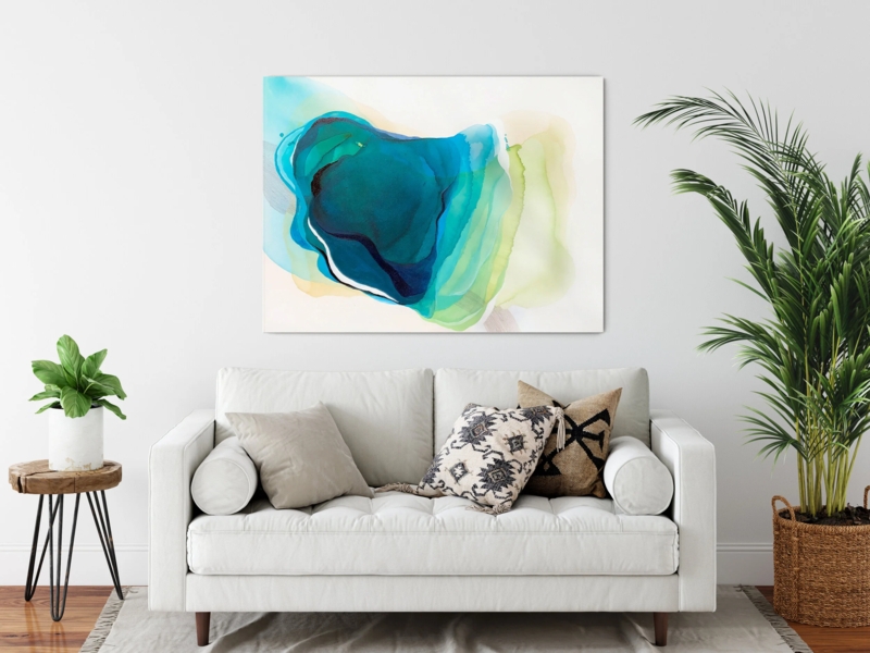 Wall Art: Oversized Abstract Vibrant Teal Accent Piece in Modern Boho Style.