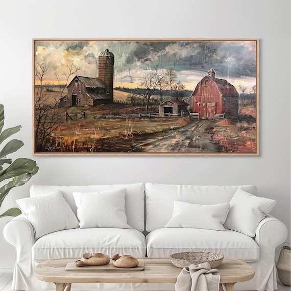 Wall Art Oversized Barn Scene Wall Decor Moody Stormy Sky Framed