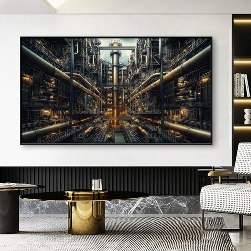 Wall Art: Oversized Black Framed Industrial Factory Canvas Art Print