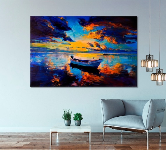 Wall Art Oversized Canvas Impressionist Sunset High Contrast