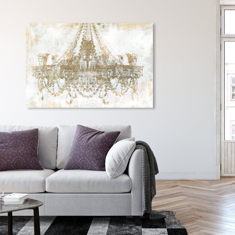 Wall Art Oversized Chandelier Art Gold on White Canvas Print