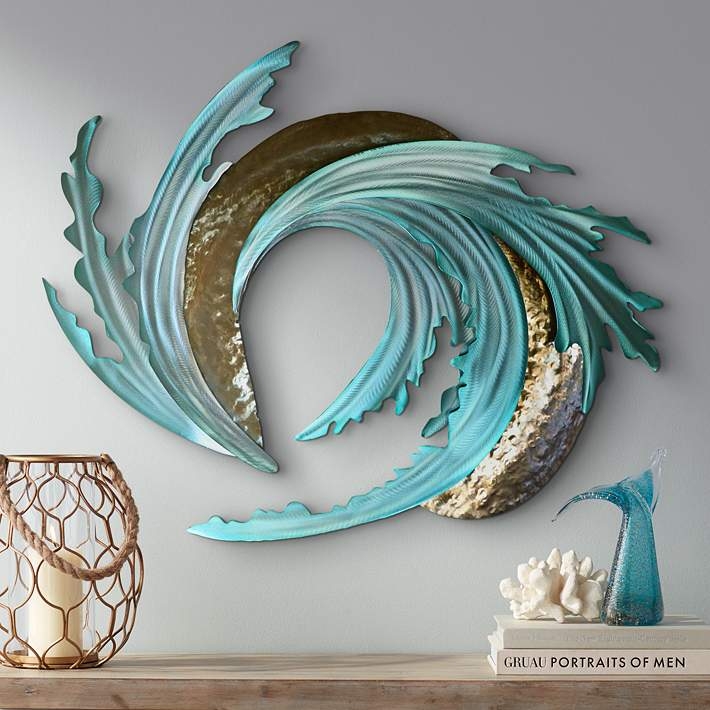 Wall Art: Oversized Circular Metal Wave Inspired Form, Coastal