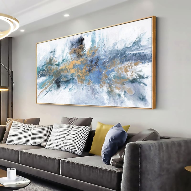 Wall Art Oversized Framed Canvas Navy Blue Gold Abstract Glam Decor