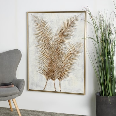 Wall Art: Oversized Gold Framed Three Palm Fronds Print Decor